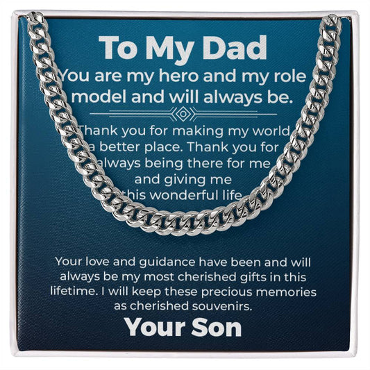 You Are My Hero- Cuban Necklace Gift For Father, Birthday Gift, Father's Day Gift