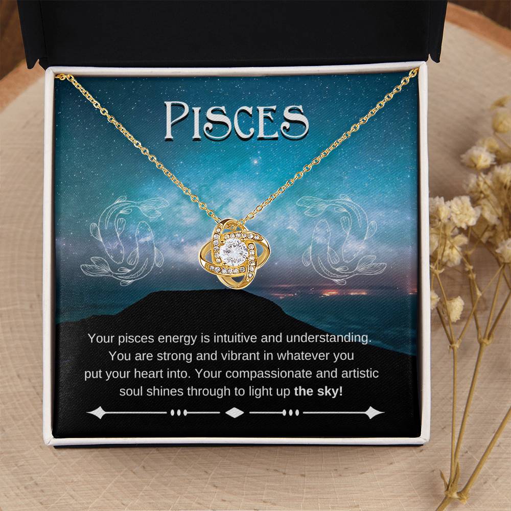 Pisces- Zodiac Pendant Necklace- Love Knot Necklace