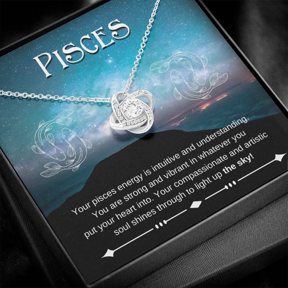 Pisces- Zodiac Pendant Necklace- Love Knot Necklace