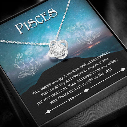 Pisces- Zodiac Pendant Necklace- Love Knot Necklace