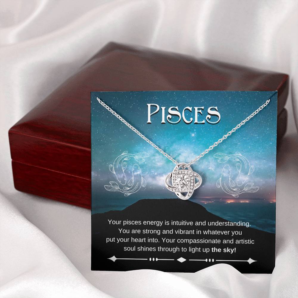 Pisces- Zodiac Pendant Necklace- Love Knot Necklace