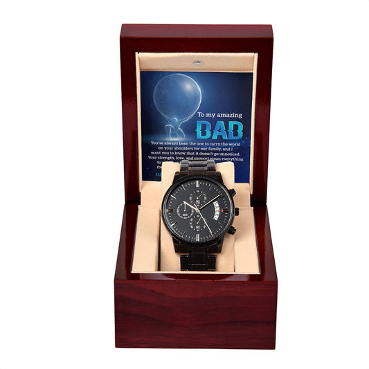 Black Chronograph Watch  with message card,Unique gift for dad, Birthday gift, gift for dad, Father's Day Gift