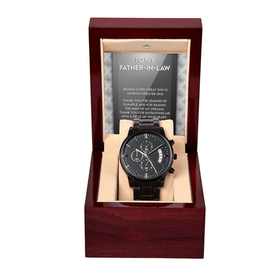 Black Chronograph Watch Gift For Father-in-Law,  Birthday Gift, Father's Day Gift