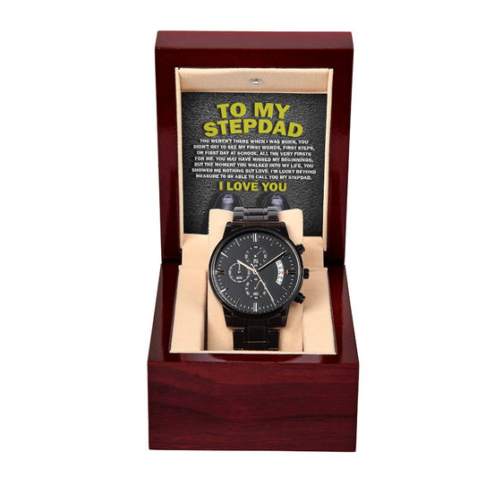 Black Chronograph Watch, Gift For Stepdad, Gift for Step Father, Birthday Gift