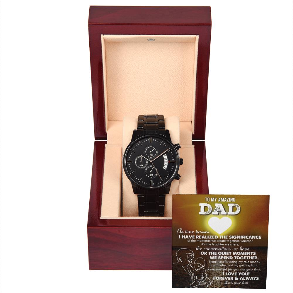 Special Gift For Dad, Black Chronograph Watch  with message card, Birthday gift, Gift for dad, Father's Day Gift