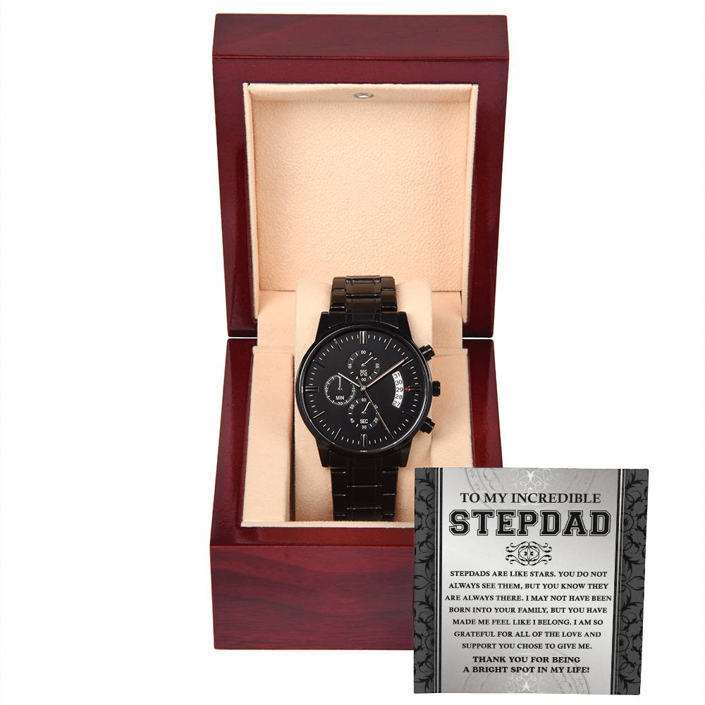 Black Chronograph Watch Gift For  Step Dad, Gift for Father, Father's Day Gift, Birthday Gift