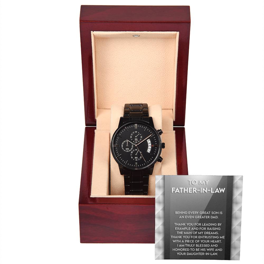 Black Chronograph Watch Gift For Father-in-Law,  Birthday Gift, Father's Day Gift