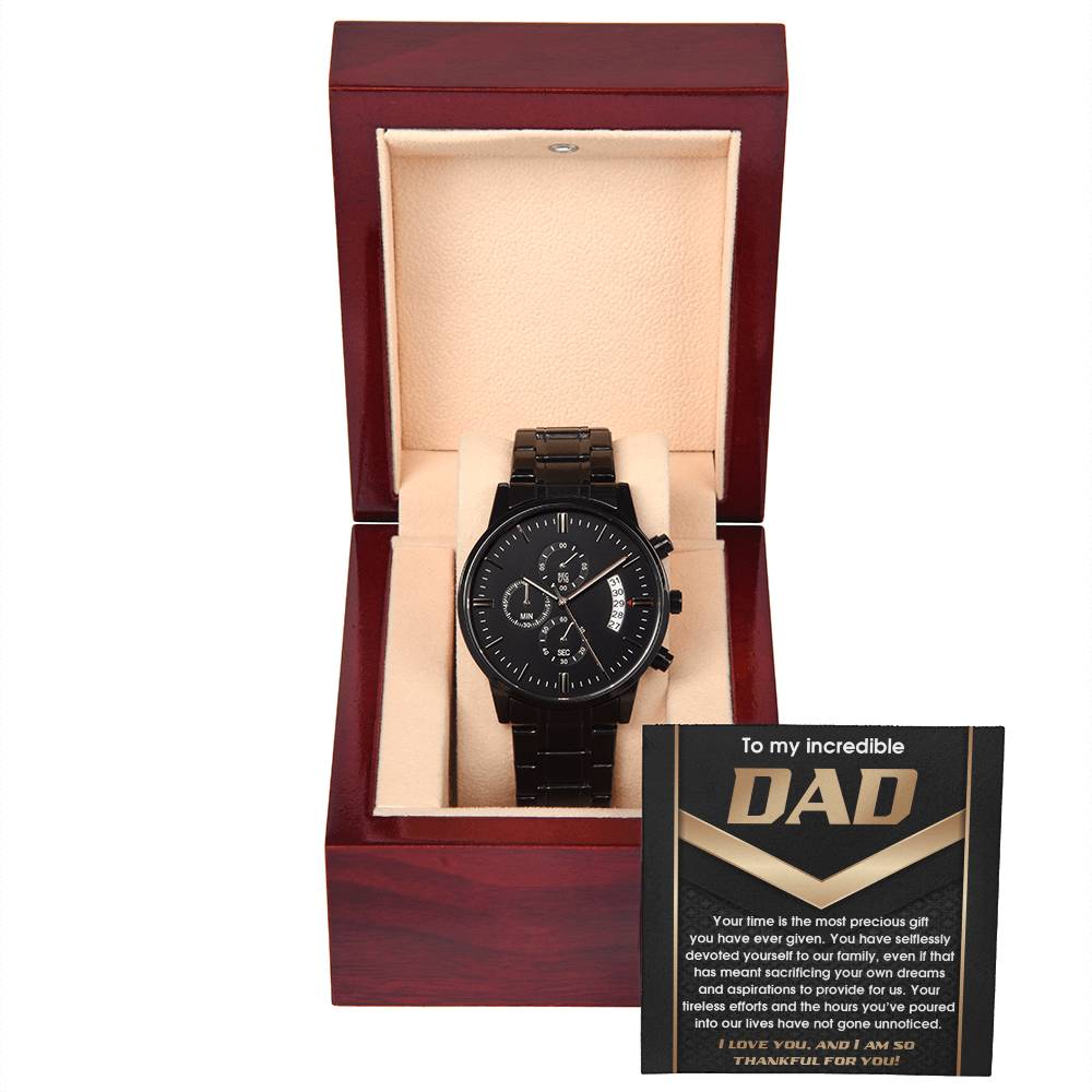 Black Chronograph Watch  Gift for Dad, Gift for Father, Gift for Birthday, Father's Day Gift