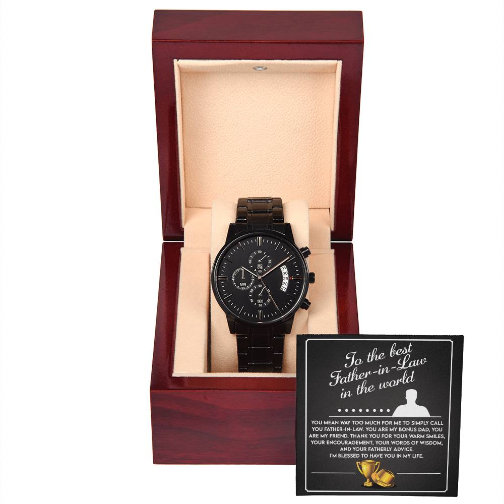 Black Chronograph Watch gift for Father In Law , Gift For Father's Day, Birthday Gift