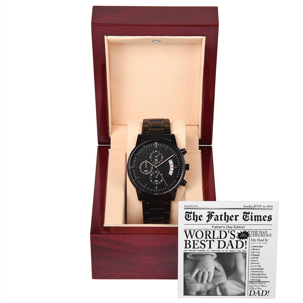 Black Chronograph Watch, Gift For Dad, Gift For Father, Birthday Gift, Father's Day Gift