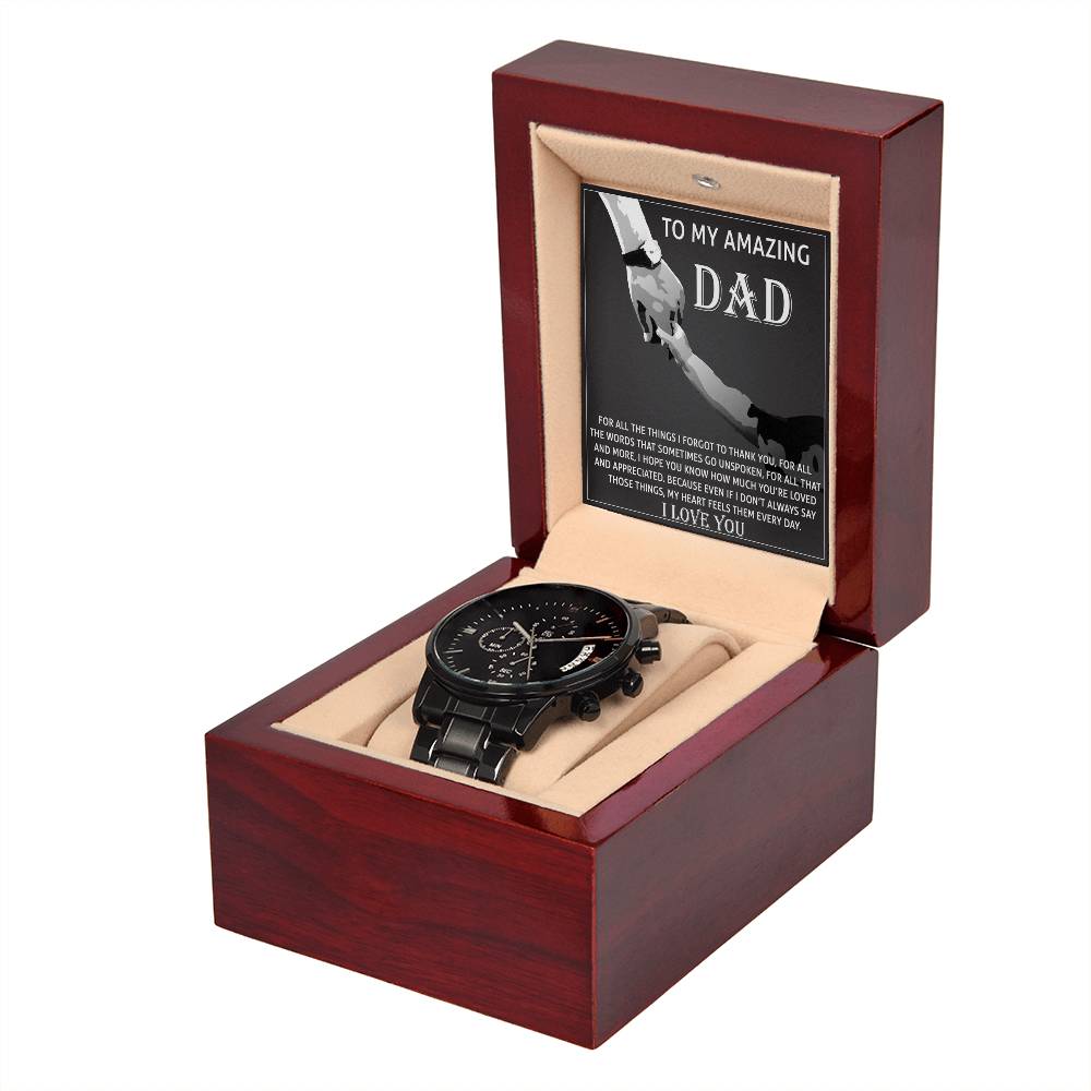 Gift For Amazing Dad, Black Chronograph Watch  with message card, Birthday gift, gift for dad, Father's Day Gift