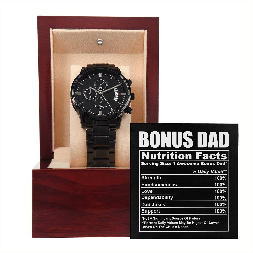 Black Chronograph Watch, Gift for Bonus Dad, Gift For Bonus Father, Gift For Birthday, Father's Day Gift