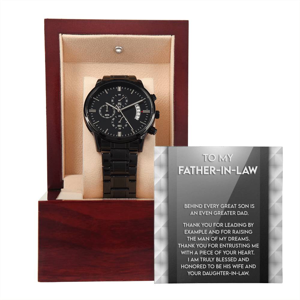 Black Chronograph Watch gift for Father In Law , Gift For Father's Day,