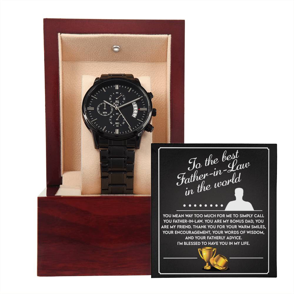 Black Chronograph Watch gift for Father In Law , Gift For Father's Day, Birthday Gift