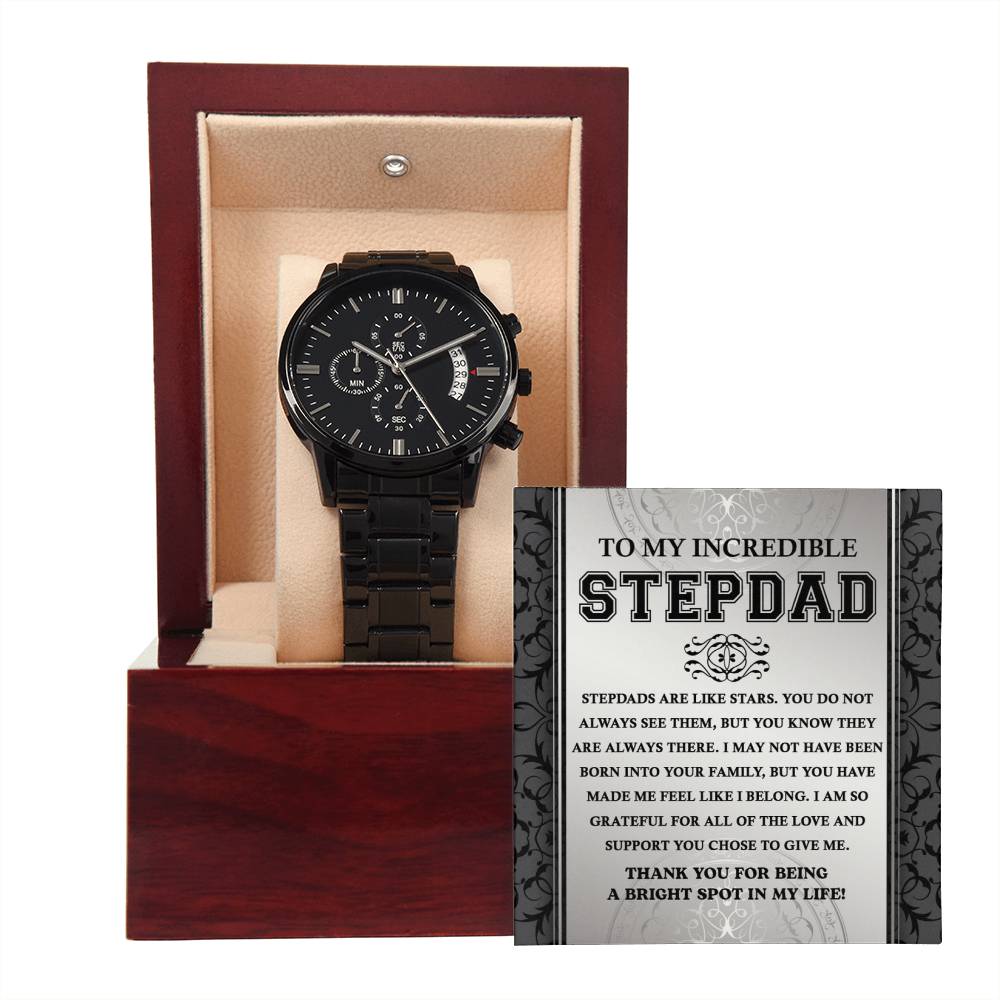 Black Chronograph Watch Gift For  Step Dad, Gift for Father, Father's Day Gift, Birthday Gift