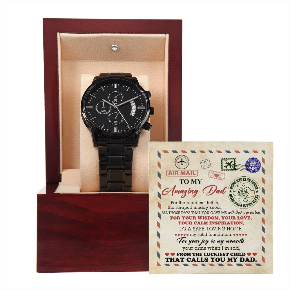 Black Chronograph Watch, Gift for Dad, Gift For Father, Father's Day Gift