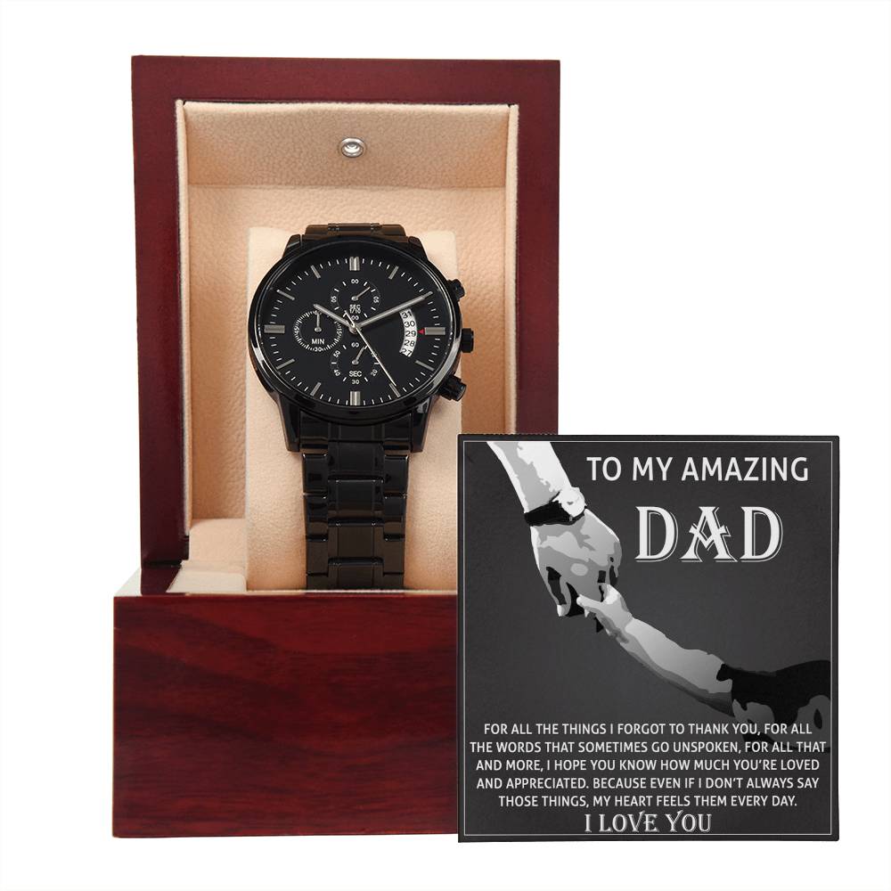 Gift For Amazing Dad, Black Chronograph Watch  with message card, Birthday gift, gift for dad, Father's Day Gift