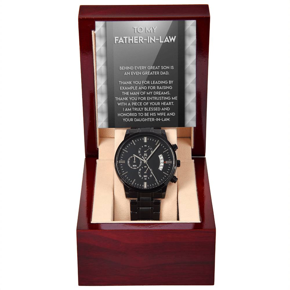 Black Chronograph Watch gift for Father In Law , Gift For Father's Day,