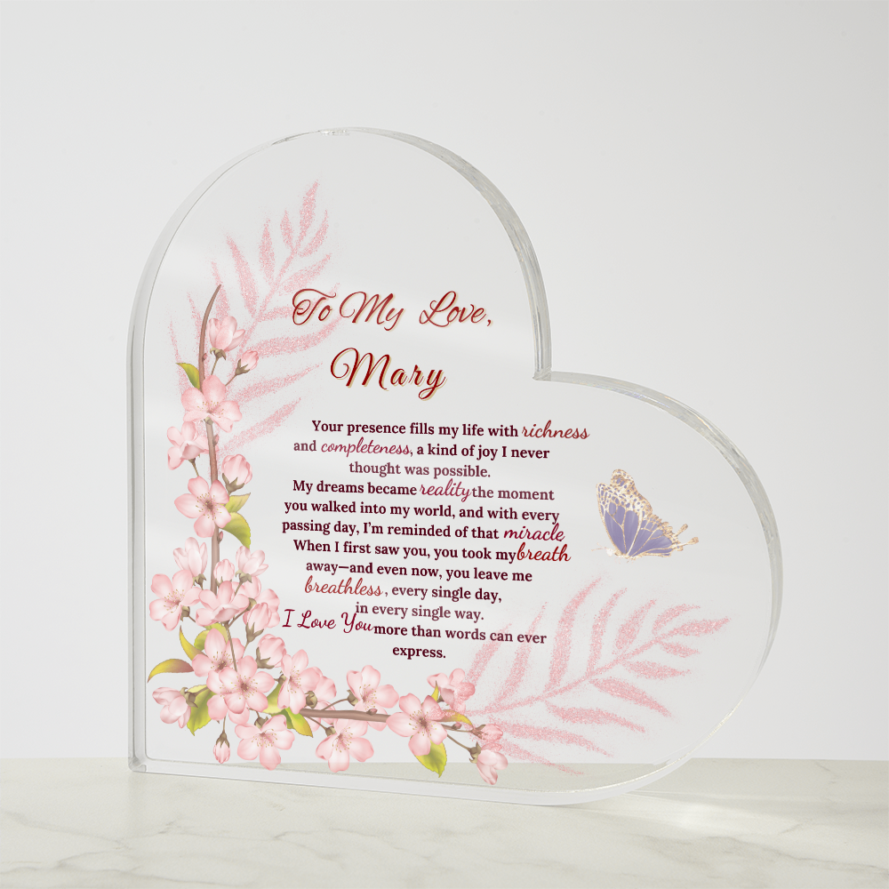 Custom Heart Acrylic Plaque with Heartfelt Message -Gift To Wife,To Soulmate