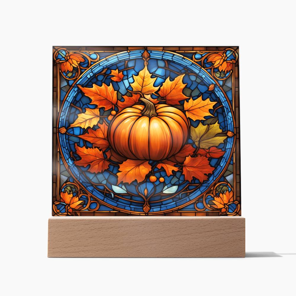 Stained Glass Pumpkin- Acrylic Square Plaque for Home Decor