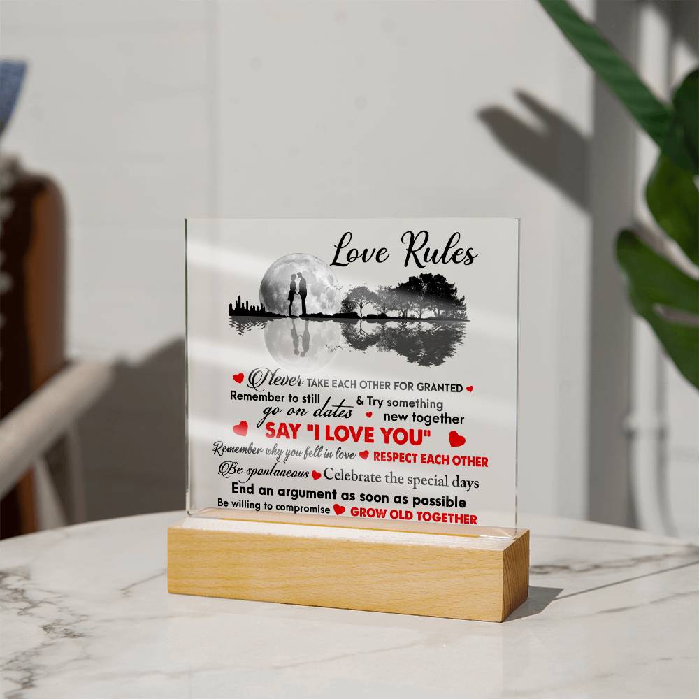 Love Rules- Acrylic Square Plaque