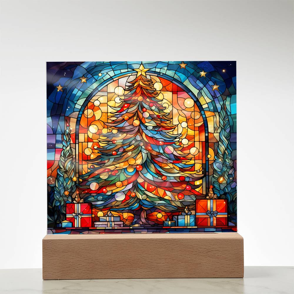 Stained Glass Christmas Tree - Acrylic Square Plaque