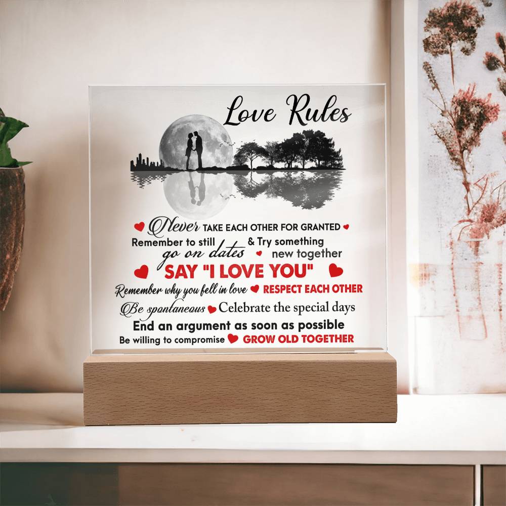 Love Rules- Acrylic Square Plaque