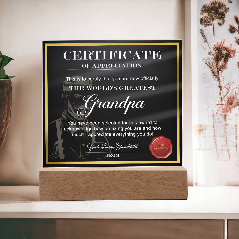 Printed Square Acrylic Plaque  Gift For Grandpa, Gift for Grandfather, Birthday Gift