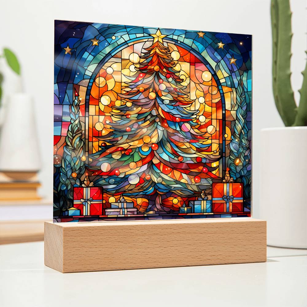 Stained Glass Christmas Tree - Acrylic Square Plaque