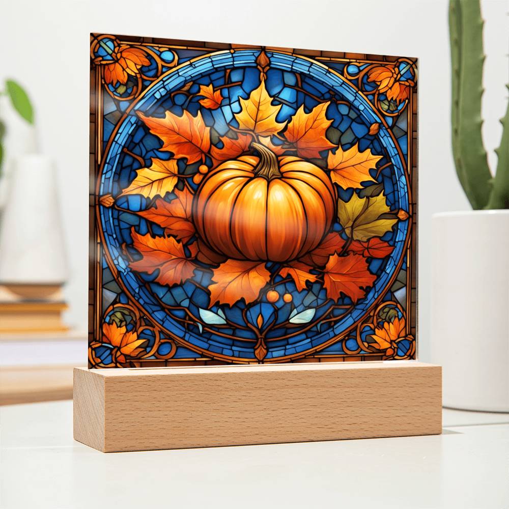 Stained Glass Pumpkin- Acrylic Square Plaque for Home Decor