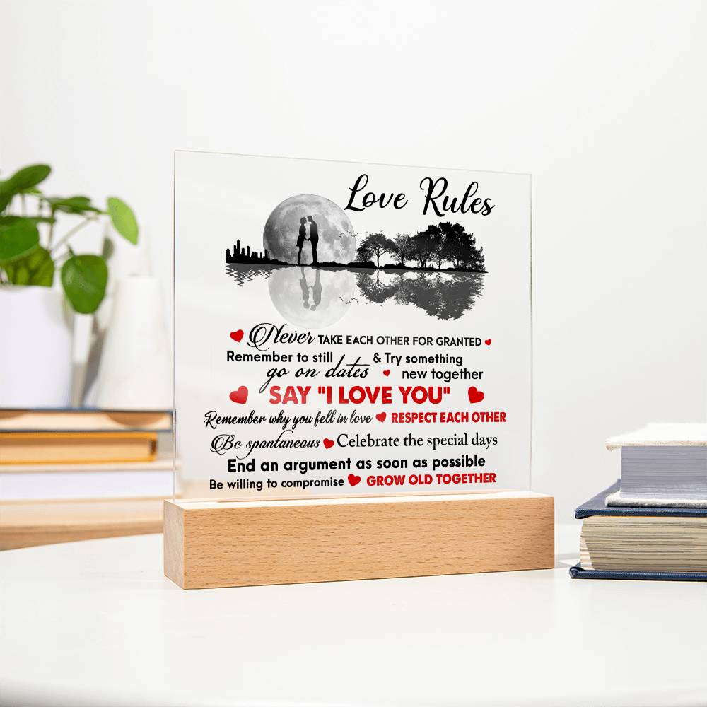 Love Rules- Acrylic Square Plaque