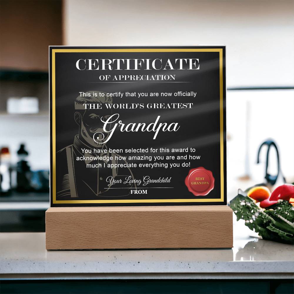 Printed Square  Acrylic Gift For Grandpa, Gift For Grandfather, Father's Day Gift