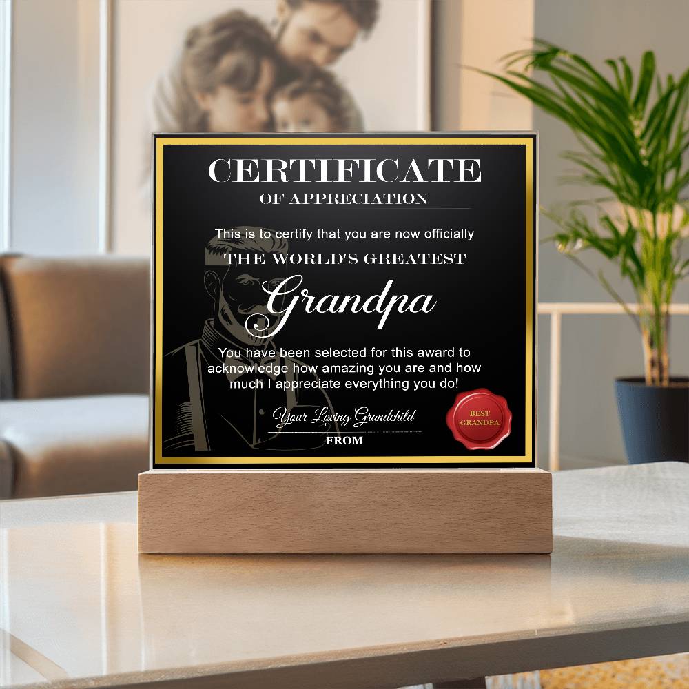 Printed Square  Acrylic Gift For Grandpa, Gift For Grandfather, Father's Day Gift