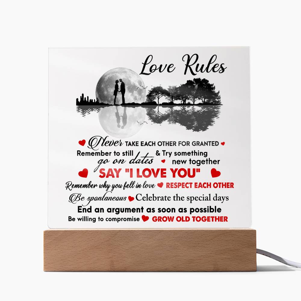 Love Rules- Acrylic Square Plaque