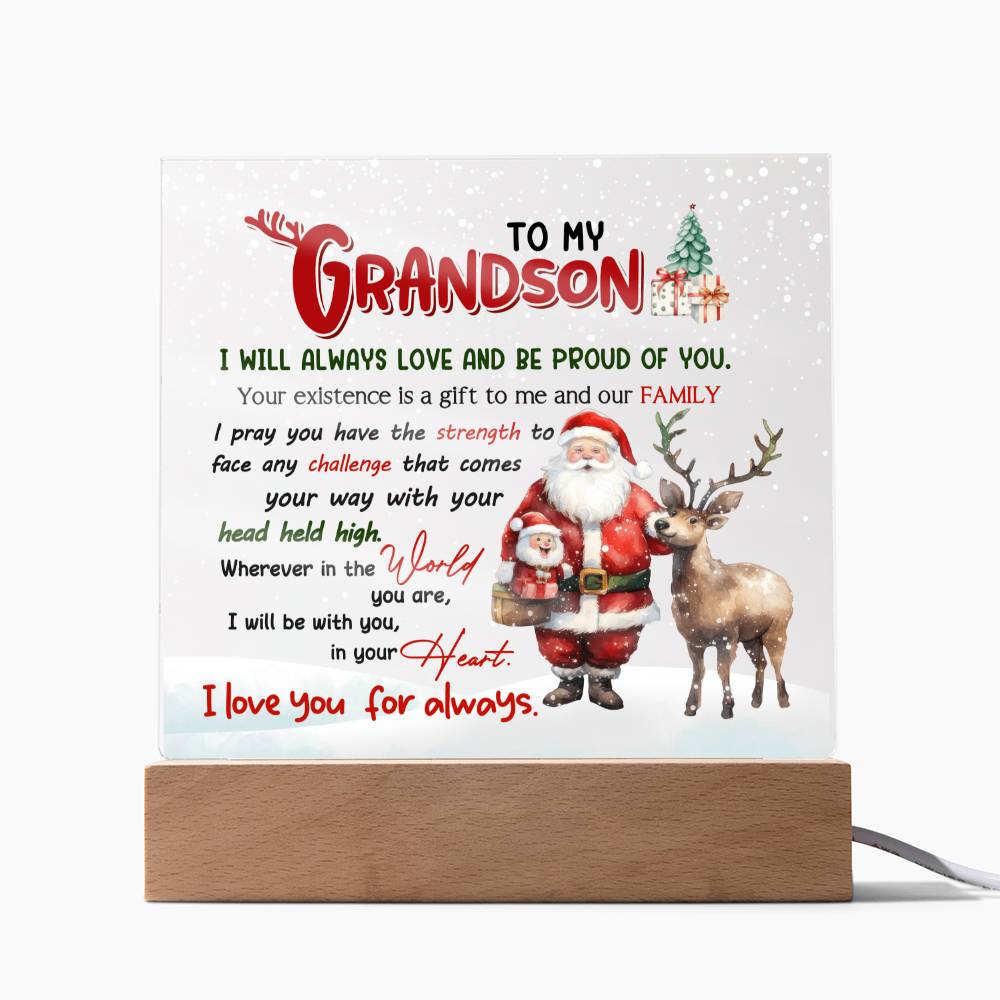 To My Grandson- Holiday Gift- Acrylic Square Plaque