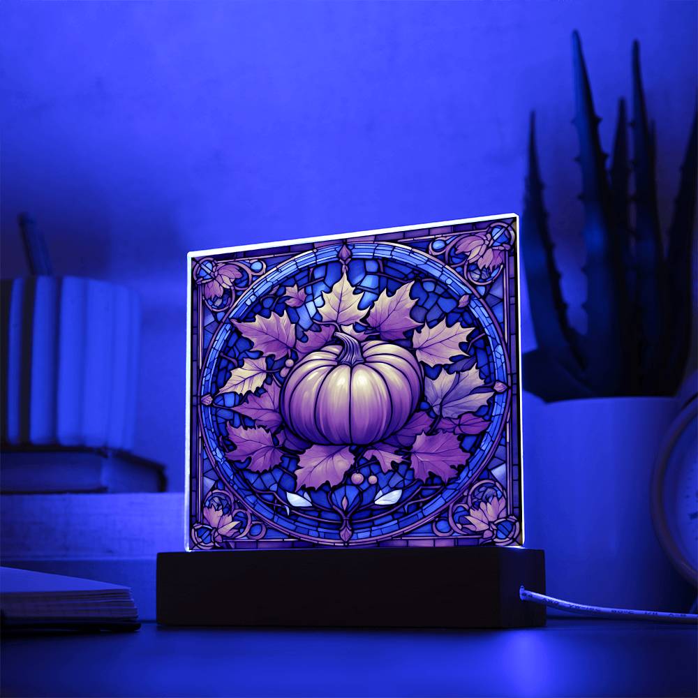 Stained Glass Pumpkin- Acrylic Square Plaque for Home Decor