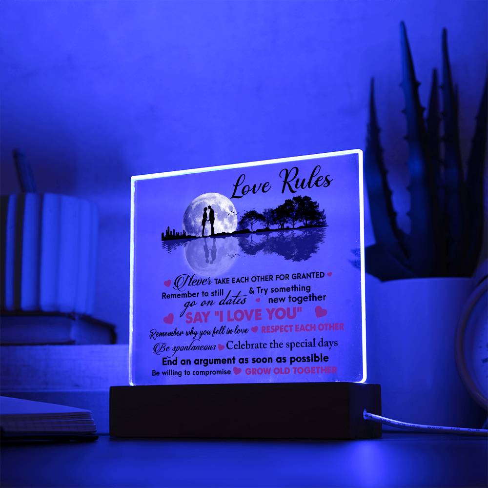 Love Rules- Acrylic Square Plaque