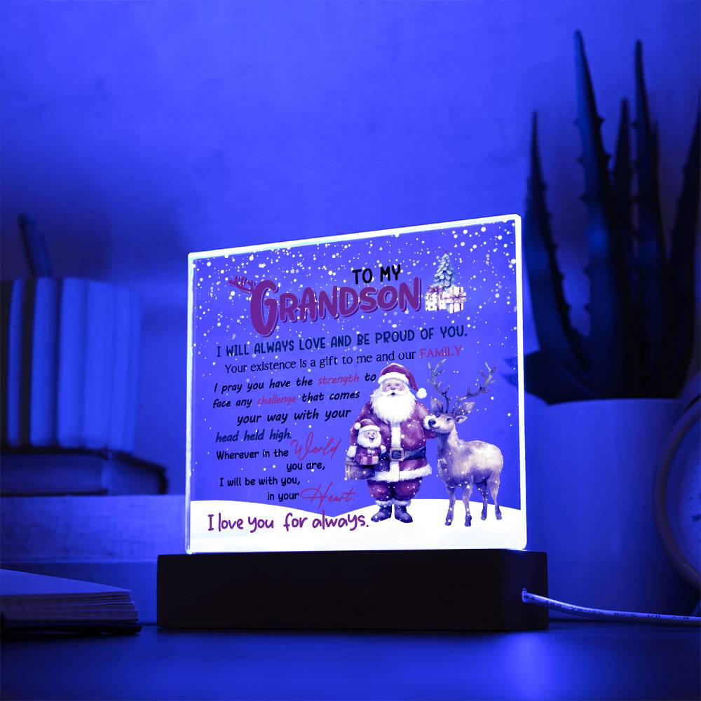 To My Grandson- Holiday Gift- Acrylic Square Plaque