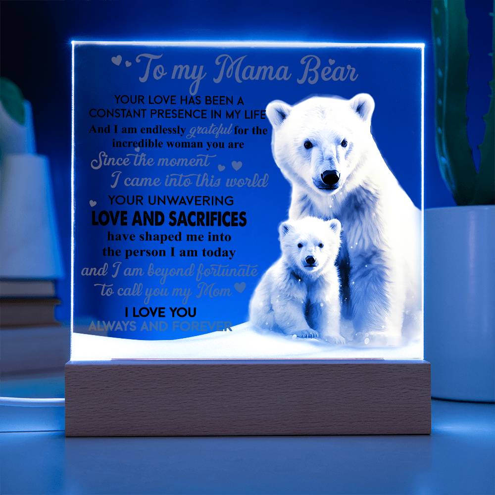 Eternal Love: A Heartfelt Message from Baby Bear- Acrylic  Square Plaque, Gift for mom, Gift for Mother