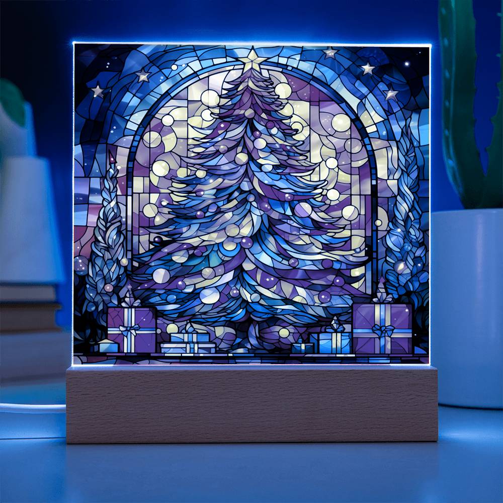 Stained Glass Christmas Tree - Acrylic Square Plaque