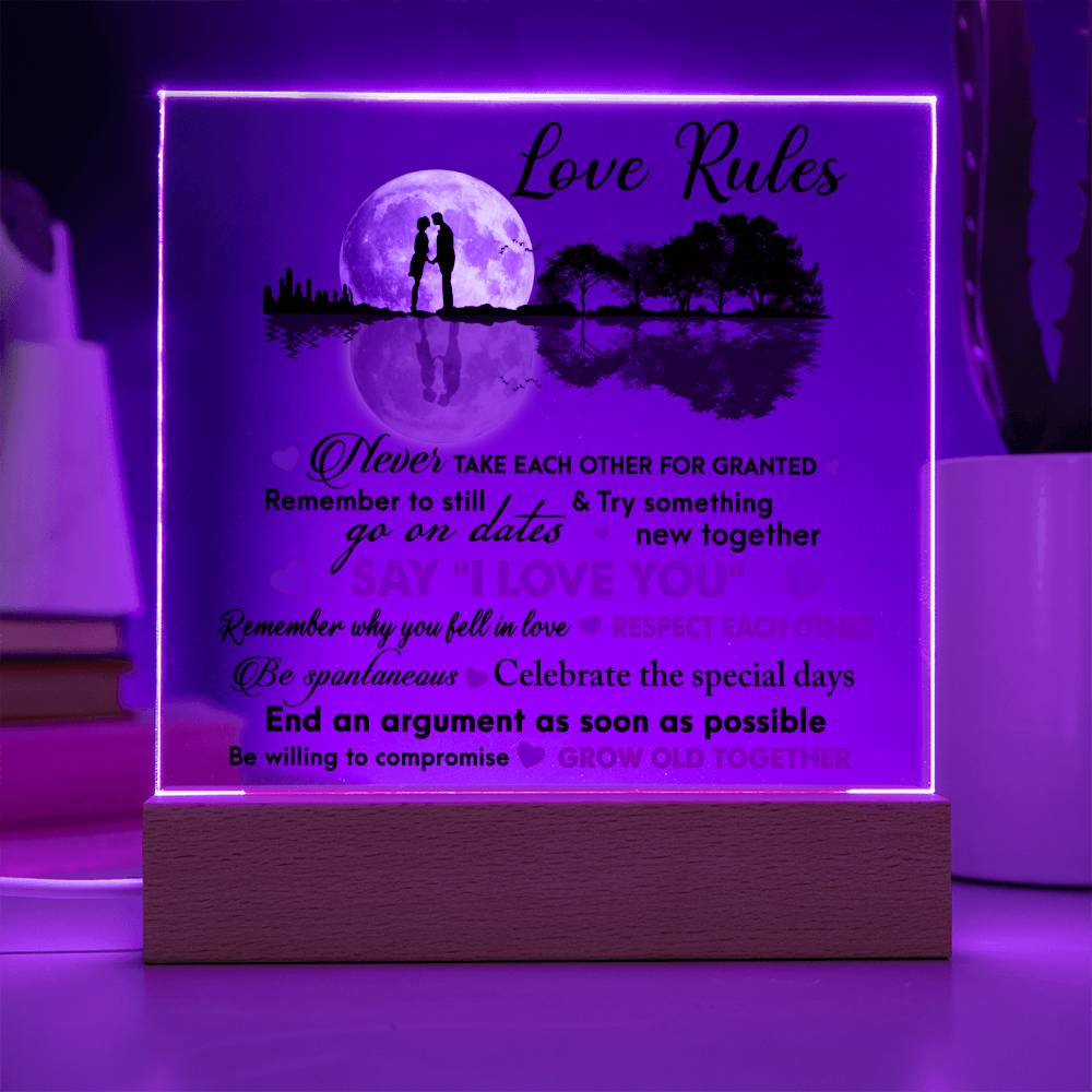 Love Rules- Acrylic Square Plaque