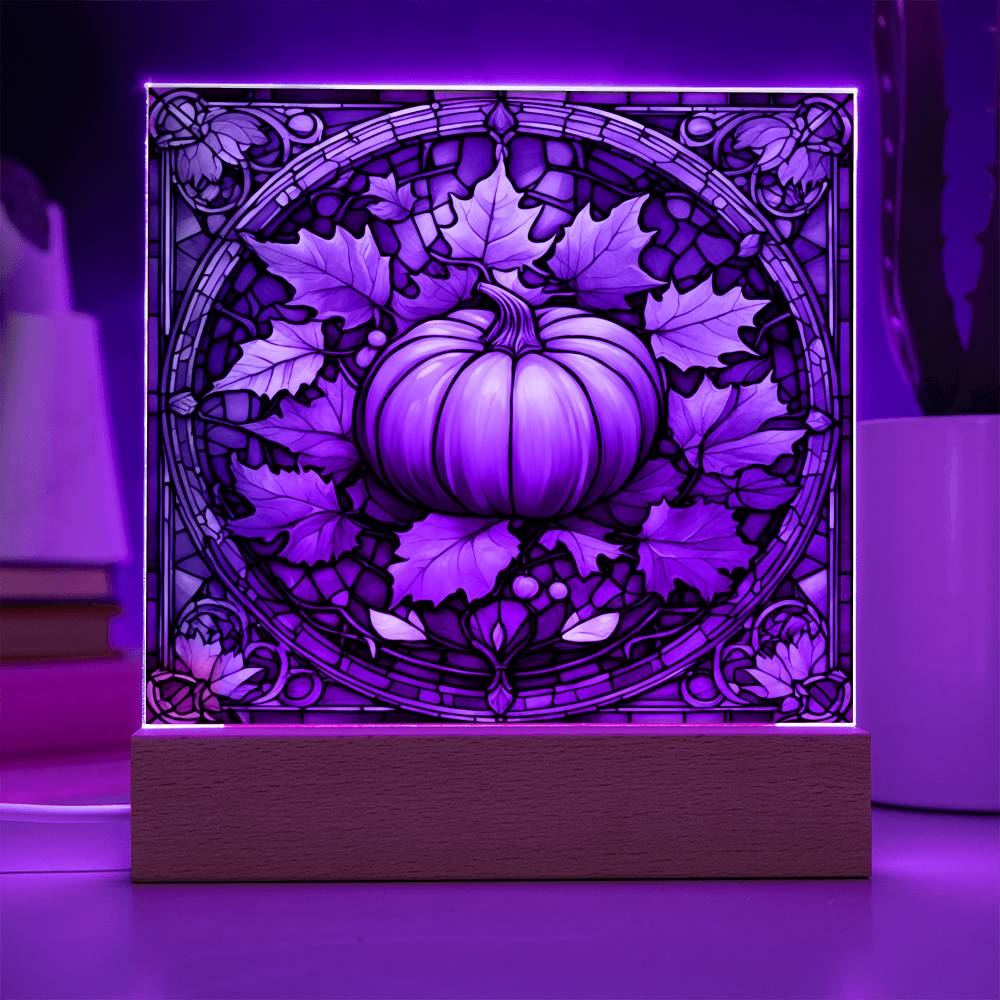 Stained Glass Pumpkin- Acrylic Square Plaque for Home Decor