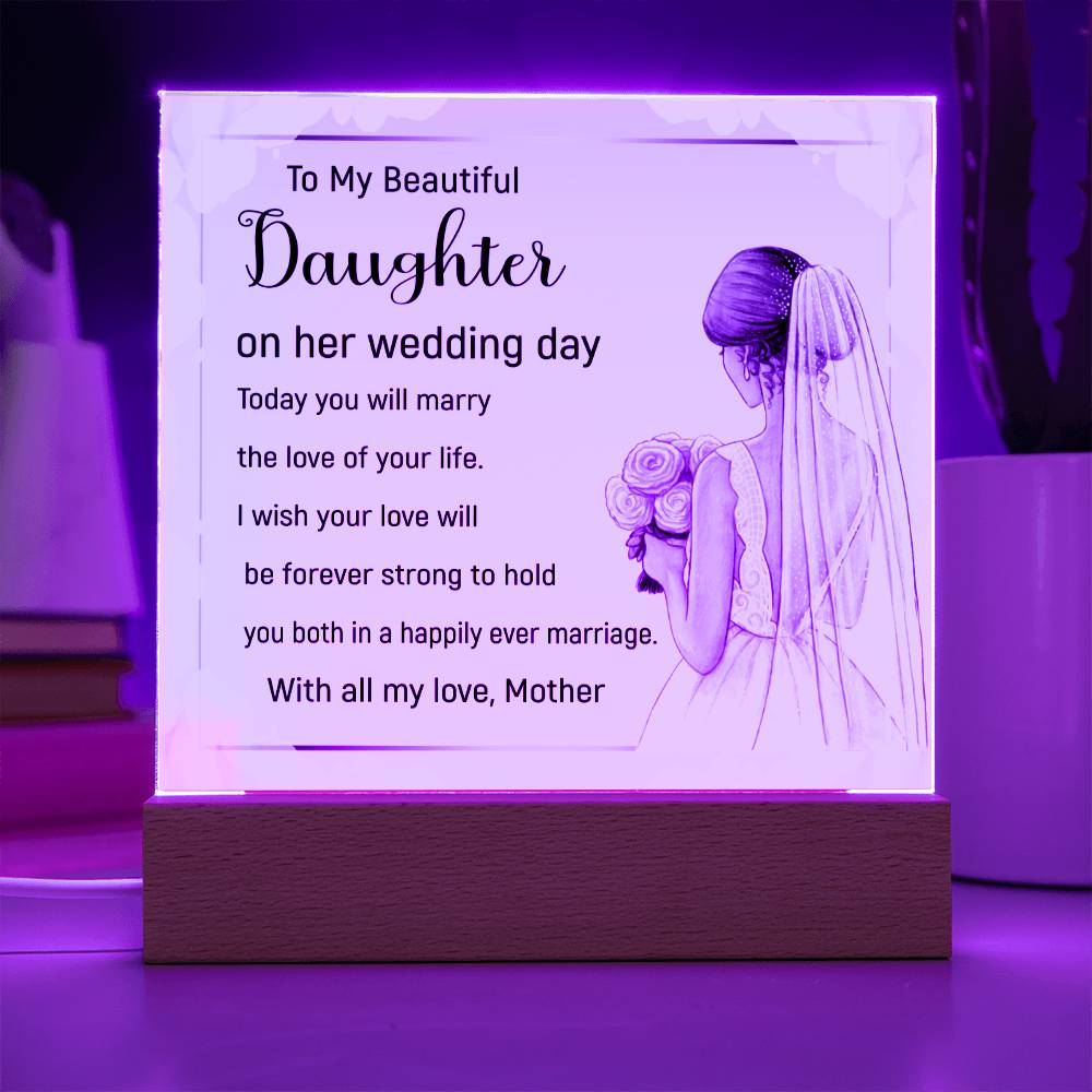 I Wish You Both A Happy Marriage-  Acrylic Square Plaque- Wedding Gift  To Daughter