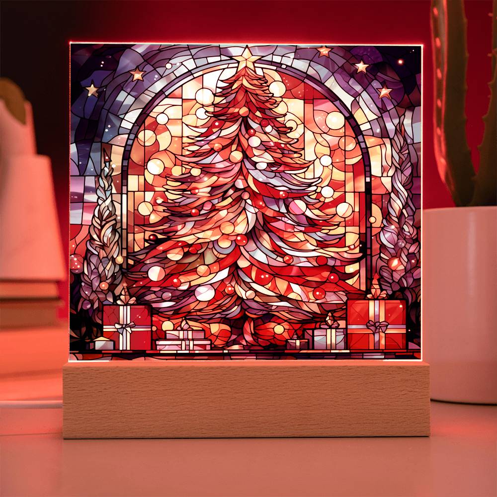 Stained Glass Christmas Tree - Acrylic Square Plaque