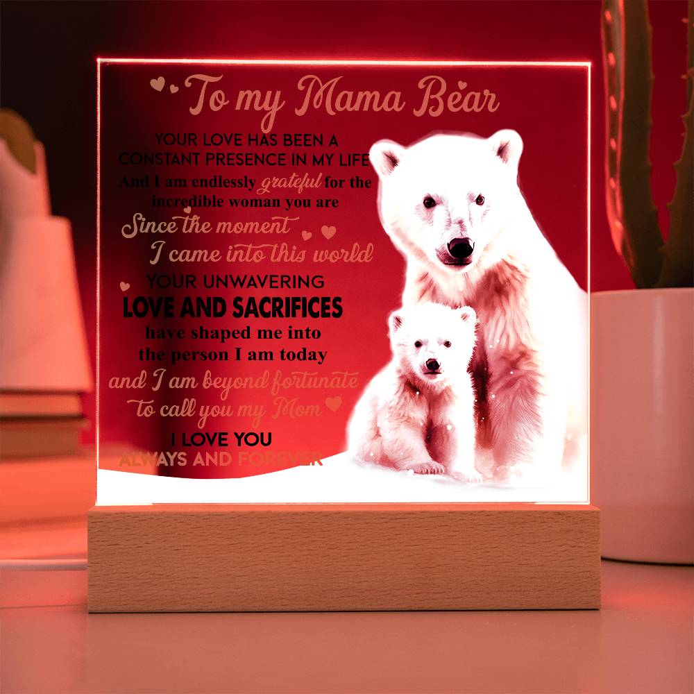 Eternal Love: A Heartfelt Message from Baby Bear- Acrylic  Square Plaque, Gift for mom, Gift for Mother