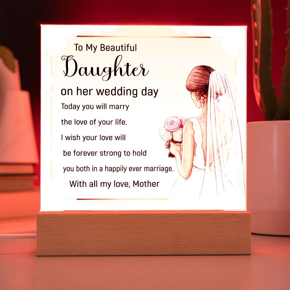 I Wish You Both A Happy Marriage-  Acrylic Square Plaque- Wedding Gift  To Daughter