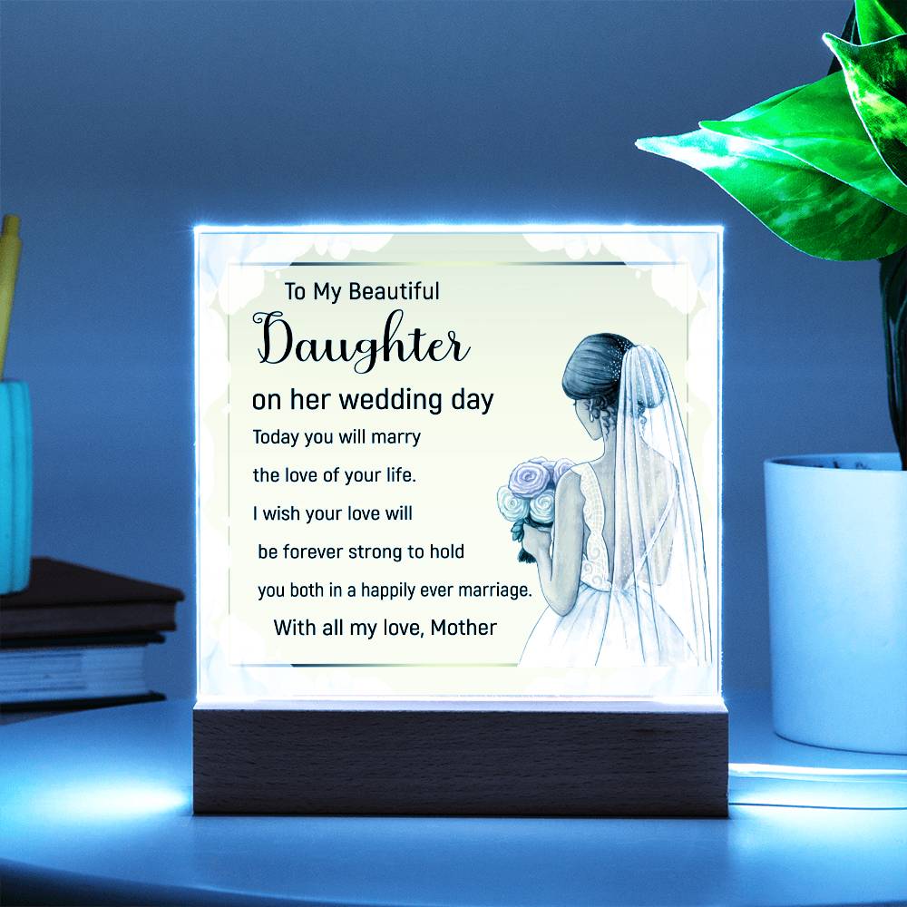 I Wish You Both A Happy Marriage-  Acrylic Square Plaque- Wedding Gift  To Daughter