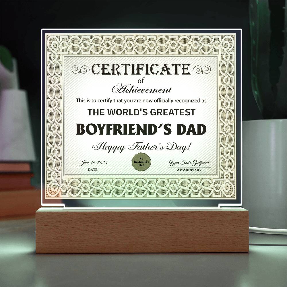 Square Acrylic Plaque, Gift for Boyfriend's Dad, Father's Day Gift