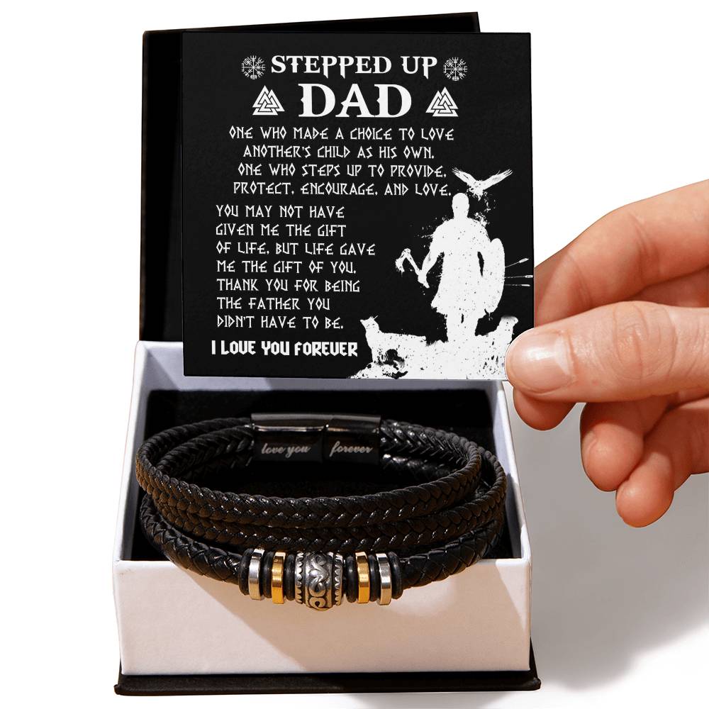 Vegan Leather Bracelet Gift For Stepped Up Dad, Gift for StepFather,Birthday Gift