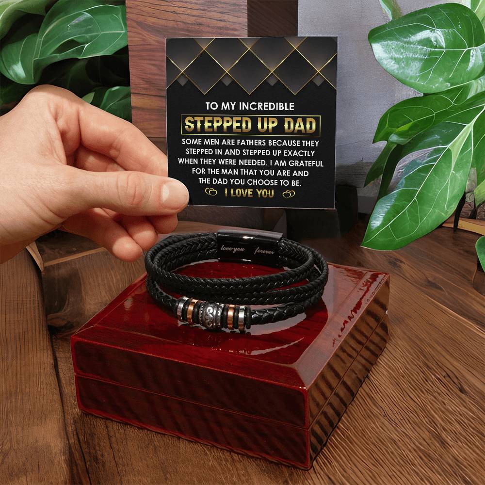 Black Leather Bracelet  Gift For Step Dad, Birthday Gift